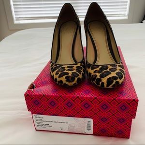 Tory Burch Leopard Print Astoria Calf Hair Wedges